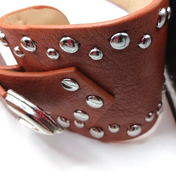 Western Womens Brown Wide Leather Studded Belt New Waist Size 27 To 33 - Picture 3 of 10